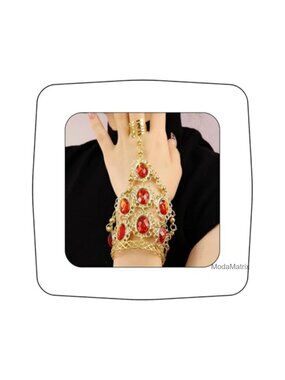 Vintage Crystal Slave Bracelet Finger Ring Adjustable Open Cuff Bohemian Tassel